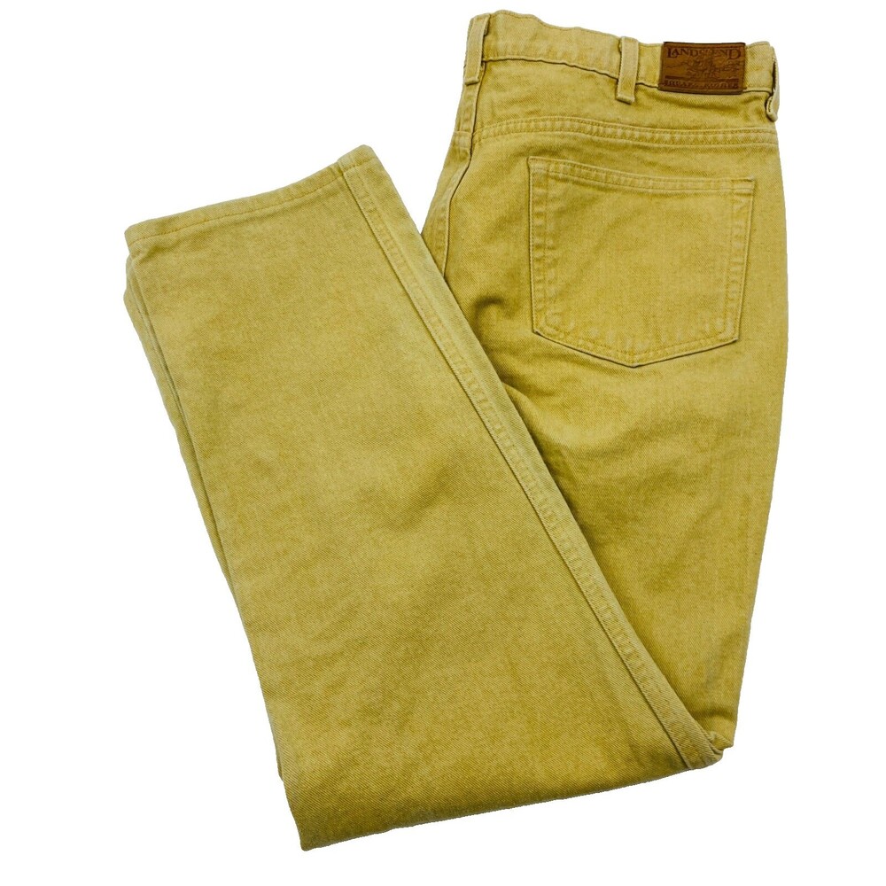 LANDS END Mens 40x32 Denim Yellow Workwear USA Cotton Jeans